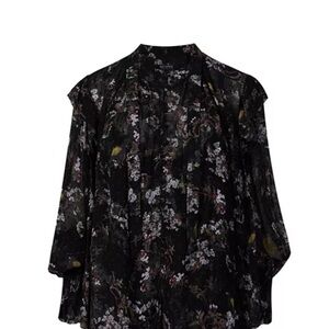 All Saints Lara Viola shirt Black Floral Blouse.
